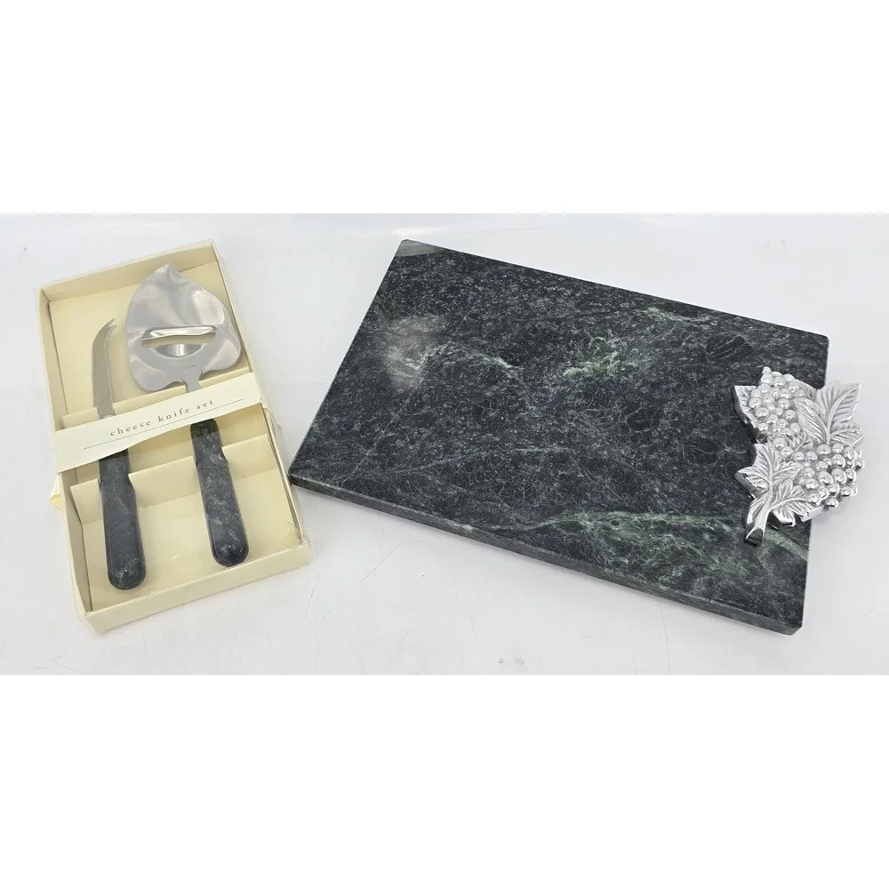 Pier One Imports Green Marble Handle Cheese Knife Set & Matching Cutting Board